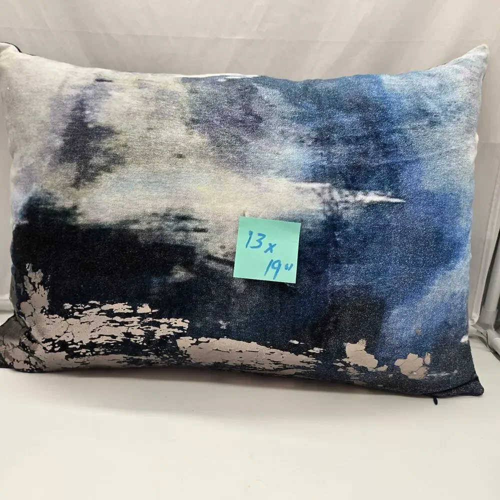Jacquard And Velvet Blue Silver Metallic Lumbar Pillow 13x19
